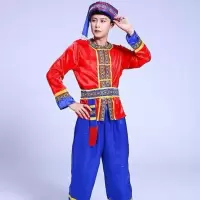 红色 男款长袖 S (75-90斤) 少数民族服装女苗族演出服壮族瑶族贵州云南苗族衣服舞蹈表演服饰