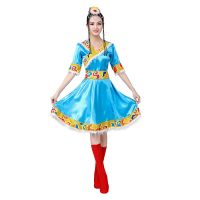 短款天蓝 4XL 女装民族服装演出服舞台装演出服装西藏舞蹈服饰藏族水袖舞蹈长裙