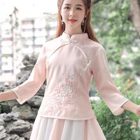 [单件]粉色上衣 S 建议70-95斤 单/套装 日常改良汉服女旗袍套装民族服装复古民国学生装修身唐装