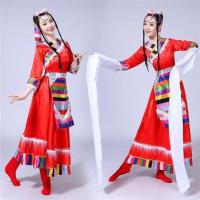 大红长款+可拆水袖 S∶ 胸围86CM 女装民族服装演出服舞台装演出服装西藏舞蹈服饰藏族水袖舞蹈长裙