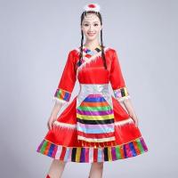 2号大红色 短裙七分袖 S (75-90) 少数民族服装舞台演出服水袖舞蹈裙广场舞衣服成人藏族演出服装女