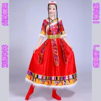 红色 S 藏族舞蹈演出服装女成人水袖西藏长裙藏族舞民族服装表演服饰女