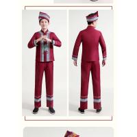 酒红色 160 彝族衣服云南苗族彝男民族风壮族服饰男装侗族演出少数民族服装男