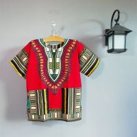 红色 100码 非洲鼓演出服 泰国少数民族服装 傣族风情印花男士女士短袖上衣