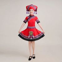 F红色短款+大帽子 S 壮族服装女广西三月三壮族舞蹈表演服少数民族服装壮族演出服男女