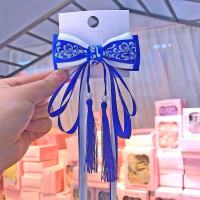 青花瓷蓝色[鸭嘴夹] 蝴蝶结发夹女韩版发饰头饰品儿童配饰飘带百搭可爱马尾弹簧夹发卡