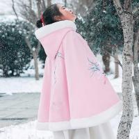 粉色双面加绒加厚 (玉兔冒险) 100 女童汉服披风加绒儿童斗篷古装服装配饰加厚保暖秋冬中国风外套女
