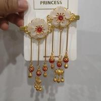 平安福康锁 白里透红 眉心贴 儿童古风汉服配饰女孩流苏步摇发夹女童古典对夹古装饰品淑女头饰