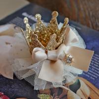 米色发夹 建议2岁以上戴 韩版女孩生日party皇冠礼帽发带简约儿童复古蝴蝶结配饰发饰发夹