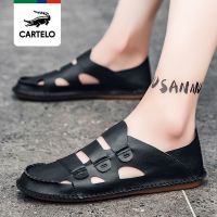 黑色 39 卡帝乐鳄鱼凉鞋男夏季透气洞洞男鞋黑色开车一脚蹬沙滩罗马皮凉鞋