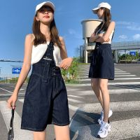 F11背带 蓝色 S 90-100 单肩牛仔背带短裤女春夏季酷盐系白色小个子韩版宽松吊带五分中裤