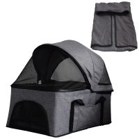 亚麻烟灰色提篮 (布套+铁架+垫子 宠物推车轻便可折叠分离式doogo猫狗泰迪窝提篮户外出行用品