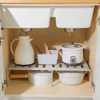 厨房伸缩置物架[灰色] 可伸缩塑料厨房置物架橱柜碗碟架 厨具沥水收纳架家用调味品架子