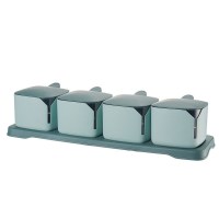 简约绿[送4量勺] 多功能调料盒置物架调料瓶收纳架调味罐收纳盒调味品厨房用品套装