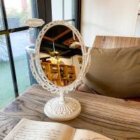 白色椭圆双面镜子摆台 欧式复古镜子拍照道具ins风装饰相框摆台拍摄布景小饰品摄影摆件