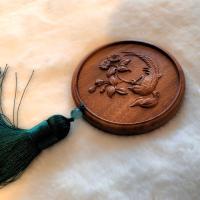 酸枝木 喜上眉梢 简装 化妆镜木质玉檀香绿檀木荷莲花随身结婚送礼嫁妆汉服便携小圆镜子