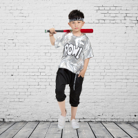 银色 两件套 110cm 六一儿童嘻哈街舞表演服短款亮片男女童爵士舞幼儿园啦啦队演出服