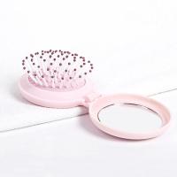 可爱粉 梳子镜子一体便携小圆镜子化妆随身携带精致小梳子折叠翻盖式