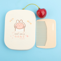 浅黄色 保持微笑圆角梳套 随身携带小镜子双面加梳子个性古风装包包里的放大带迷你轻薄和