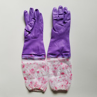 紫色 L 东亚808-4加绒保暖冬季手套洗碗洗衣服保洁加厚加长套袖橡胶手套