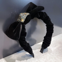 灰钻 伊能静同款发箍 韩国高级感丝绒蝴蝶结镶钻头箍褶皱优雅时尚压发