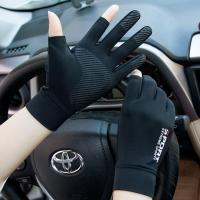 男款冰丝黑色 夏季开车防晒手套男女士防紫外线电动车骑行薄款冰丝防滑露指钓鱼