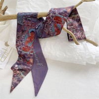 月下瑶 艺术感长条优雅双面小丝巾中国风发带绑发春夏头发丝巾绑带装饰