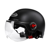 哑黑色-透明短镜片(高强度防摔) 均码 夏天电动车头盔灰男女士四季通用春防晒半盔轻便踏板电瓶车安全帽