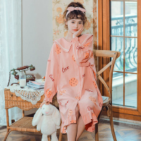 粉色果酱长袖 M 哺乳睡裙子春秋连衣裙外出夏季薄款喂奶生产妇短袖孕妇住院月子服