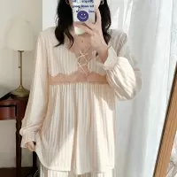 米白色9H3611 M 棉月子服夏季薄款产后5月份4孕妇睡衣女春秋天产妇哺乳家居服透气