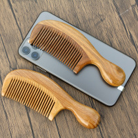 天然绿檀木梳子密齿直发按摩护理清洁头皮洗漱梳檀香梳长约14.5CM