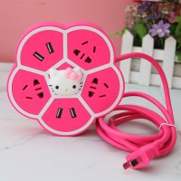 玫红KT头 线长1.8米 创意卡通可爱多功能插座排插家用拖线板插线板多用插板带usb带线