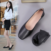 黑色 平底两穿777-1 34 软底工作鞋黑色上班蛋卷女鞋空姐职业工装皮鞋方头单鞋女平底鞋子