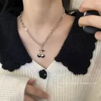 银色樱桃珍珠项链 甜酷风黑色樱桃项链女锁骨链ins嘻哈辣妹蹦迪小众设计感脖子配饰