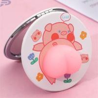 粉猪臀[发泄款皮镜] 0x0m 小镜子随身携带精致流沙化妆镜迷你翻盖可爱少女心双面镜补妆镜子