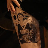 破浪潮普通款纹身贴帅气辣妹性感老虎ins少女花木兰防水持久小腿