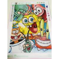 满钻[30cmX40cm] 5D卡通钻石画带框动漫海绵宝宝满钻儿童手工点贴钻十字绣客厅卧室