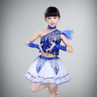 宝蓝色 女款 100cm 儿童演出服爵士舞现代舞啦啦队蓬蓬裙纱裙亮片六一男女幼儿舞蹈服