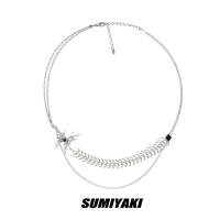 项链1条 SUMIYAKI生化蝴蝶系列黑锆石项链女液态金属风设计感多层锁骨链女