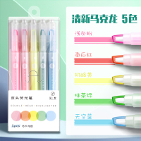 清新马卡龙-5色 双头荧光笔可视窗荧光笔标记笔划重点闪光萤光淡色系学生用轮廓彩笔记号笔套装粗莹光彩色笔背书神器笔记手账