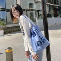 天蓝色 nobag原创小众2022夏季布袋字母印花托特包单肩帆布包女学生包包