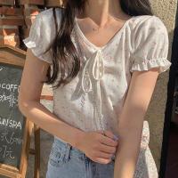 粉红色 均码 kumayes温柔风碎花短款上衣女抽绳泡泡袖T恤夏季小众设计感短袖女