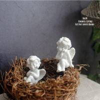 白色小天使一对不含鸟巢 百亩家欧式复古树脂迷你小天使花园多肉花盆微景观装饰品摆件一对