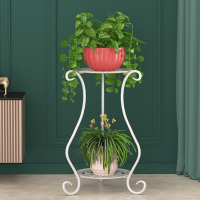 白色(两层 高60cm)小平盘镂空 欧式铁艺多层花架绿萝吊兰阳台花架子地面客厅室内落地花盆置物架