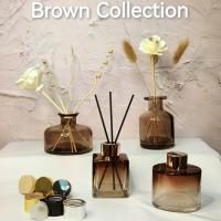 T75-两件 100ml圆渐变咖色送扩香棒 香薰瓶子空瓶轻奢花艺香薰摆件室内香水挥发瓶闻香瓶自装车载小瓶