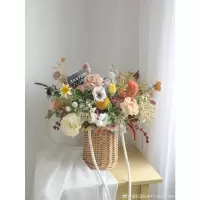 圆柱花篮 中 手提柳编藤编花艺花篮肩带插花小篮子客厅桌边摆件篮子