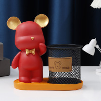 红色熊(圆形笔筒) 暴力熊笔筒摆件学生儿童办公室桌面收纳盒大容量男孩情侣生日礼物