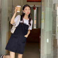 黑色 S 减龄背带裙女宽松休闲小个子牛仔半身裙夏季潮流简约百搭黑色短裙