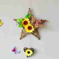 向日葵原色五星款 家饰秋天装饰壁饰五星挂墙花篮仿真花艺套装假花卉挂篮墙壁挂饰室