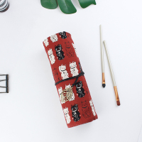 18孔刷包-红招财猫 其它材质 布艺日系便携简约化妆刷空套收纳包18孔24支32孔装少女可爱棉布袋